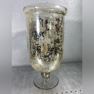 13” Silver Distressed Mercury-glass hurricane Candle Lamp